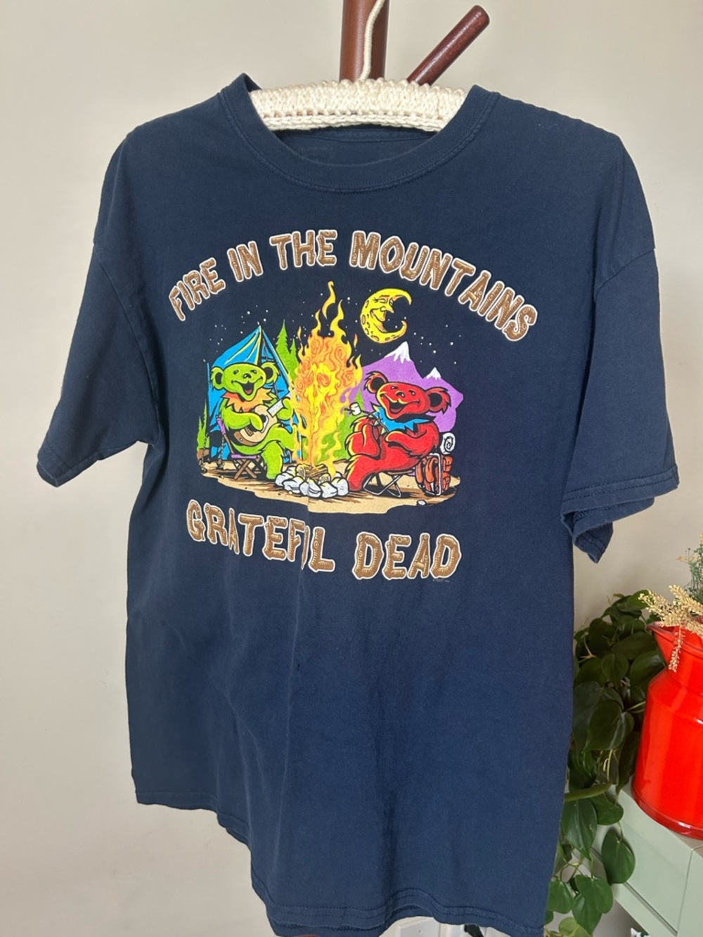 Grateful Dead Fire in the Mountains Graphic Tee Blue Camping Bears Shirt